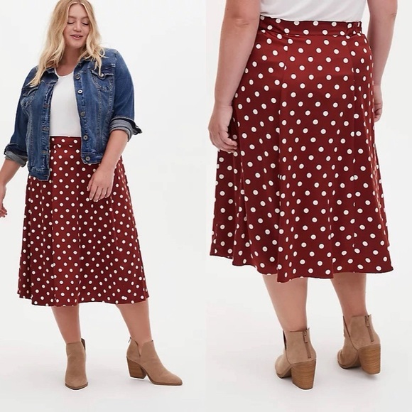 torrid Dresses & Skirts - Torrid Red Polka Dot Satin A-Line Midi Slip Skirt